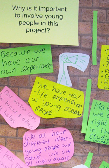 Post it notes with young people's thoughts about why they should be included in a project
