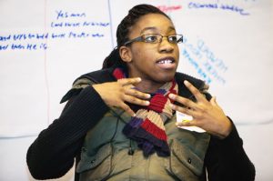 young disabled woman speaking