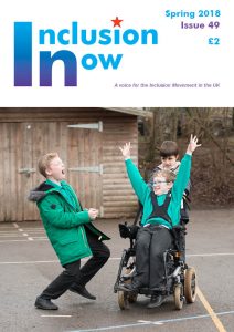 Cover of Inclusion Now 49 which shows disabled and non disabled boys playing in a playground