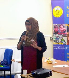 Warda Mohamed speaking at ALLFIE's AGM