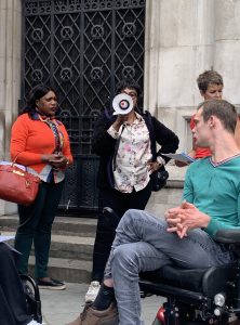 Lucy Bartley with Iffy and Delphine outside the Royal Courts of Justice