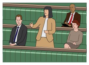 Graphic illustrating MPs debating in the House of Commons Chamber