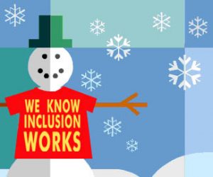 ALLFIE Christmas Card graphic with snowman wearing tshirt with the slogan: we know inclusion works