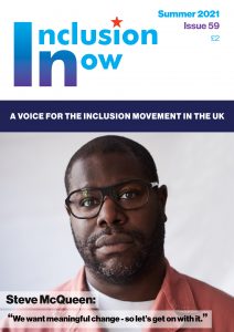 Portrait of Sir Steve McQueen, by John Russo. A head and shoulders shot, he is wearing glasses and staring directly into the camera lens, with a serious expression, alongside his article quote: "We want meaningful change - so let's get on with it." Credit: John Russo